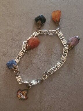 Silver Charm Bracelet with Multicolor Stone Charms